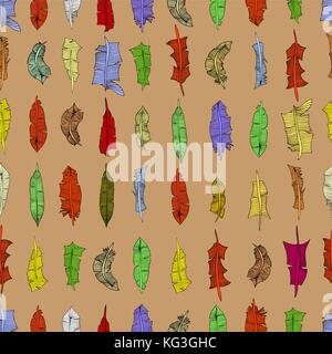 Vintage seamless pattern with hand-drawn feathers. Vector illustration Stock Vector
