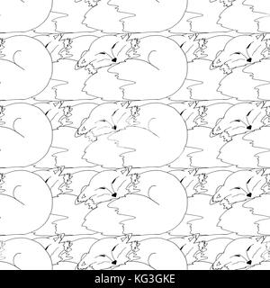 Sleeping monochrome funny Fox. hand drawn seamless pattern background. Vector illustration Stock Vector