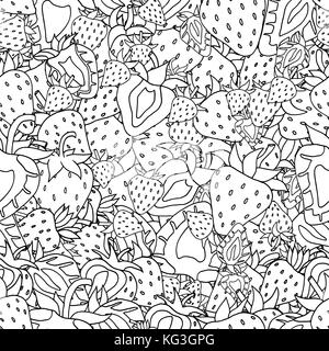 Seamless pattern Set of monochrome strawberries background. Hand drawn sketch. vector Stock Vector