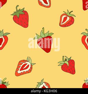Seamless pattern Set red strawberries on a white background. Hand drawn sketch. vector Stock Vector