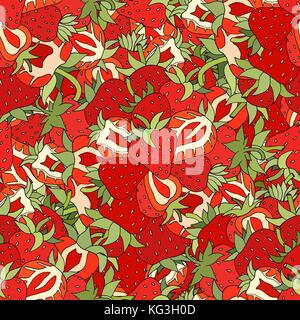 Seamless pattern Set red strawberries on a white background. Hand drawn sketch. vector Stock Vector