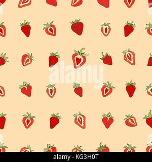 Seamless pattern Set red strawberries on a white background. Hand drawn sketch. vector Stock Vector
