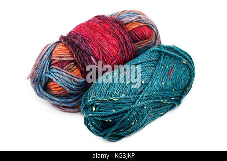 two coils of colorful wool on white background Stock Photo