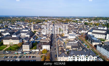 Aerial view of Pontivy city in the Morbihan Stock Photo