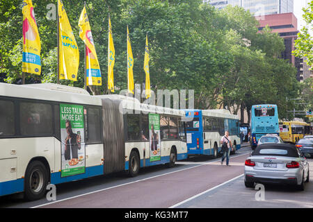 Sydney bus row of buses in York street,Sydney city centre, NSW, Australia,2017 Stock Photo