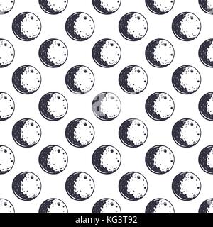 Moon seamless pattern. Monochrome. Vintage hand drawn space wallpaper design. Space theme, symbols. Stock vector illustration isolated on white background Stock Vector