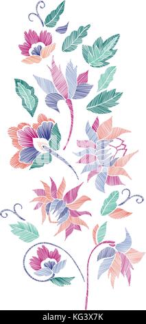 Floral pattern , neck line designs. Vector illustration hand drawn. Fantasy flowers embroidery pattern. Stock Vector