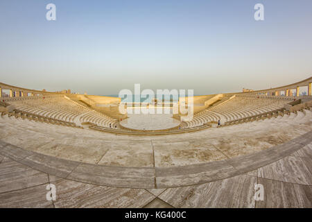 The amphitheater in Katara Cultural Village, Doha Qatar panoramic view in daylight with Arabic gulf in background Stock Photo