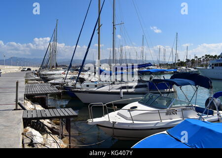 Boats at the picturesque Latchi Harbour near Polis Chrysochou in the Paphos district of Cyprus. Stock Photo