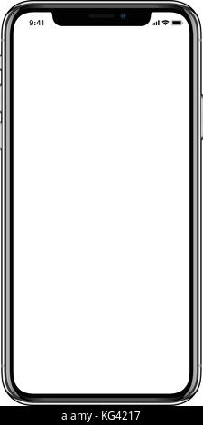 Realistic White Slim Smartphone Technology Screen Isolated. New Version. Front View With White Display. High Detail Device Mockup Separate Groups and  Stock Vector