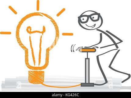 big idea concept – stick figure and light bulb think big Stock Vector