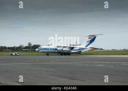 Volga-Dnepr Ilyushin IL-76TD-90VD cargo transporter at Belfast International airport Stock Photo