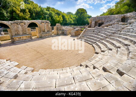 Theatre in Sanctuary of Asclepius in ancient Roman city, Butrint, UNESCO, Albania Stock Photo