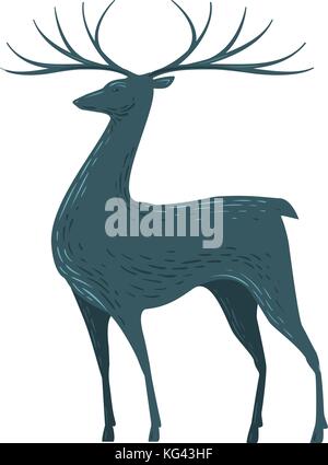 Decorative deer with horns. Reindeer, animal, wildlife icon or symbol. Vector illustration Stock Vector