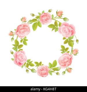 Watercolor wreath of flowers on white Stock Vector