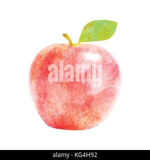 Watercolor red apple fruit with leaf on white Stock Vector