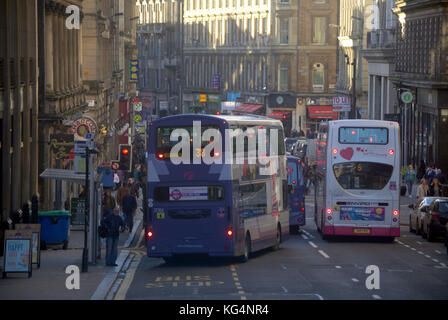 union street and renfield street  glasgow heavy bus traffic congestion rush hour bus pulling out Stock Photo