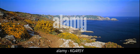 Channel Islands. Guernsey. View of Saints Bay from Icart Point cliffs. Stock Photo