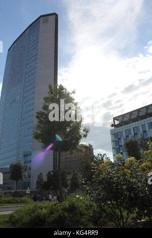 MILAN - ITALY, MAY 27 2014: Pirelly skyscraper building in Milan, architecture in a sunny day Stock Photo