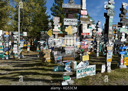 Watson Lake, Signpost Forest, Yukon, Canada Stock Photo