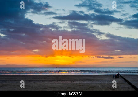 Sunset at Brean Beach, near Weston-Super-Mare, Somerset Stock Photo