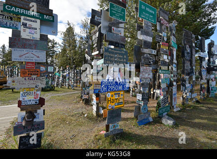 Watson Lake, Signpost Forest, Yukon, Canada Stock Photo