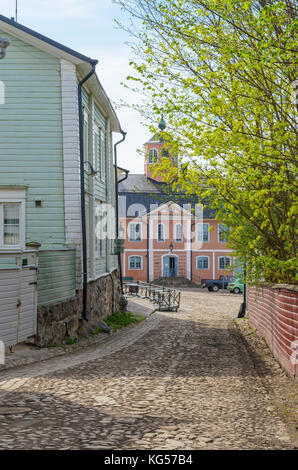 Cobbled street leading to the old town hall in Porvoo, Finland Stock Photo