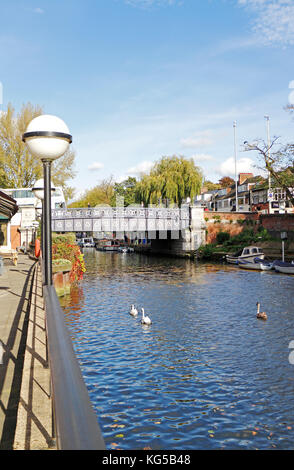 A view of Foundry Bridge crossing the River Wensum in the City of Norwich, Norfolk, England, United Kingdom. Stock Photo