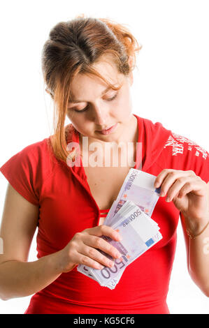 Girl with bunch of euros Stock Photo