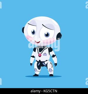 Small Robot Shy With Flashed Cheeks Isolated On Blue Background Icon Stock Vector