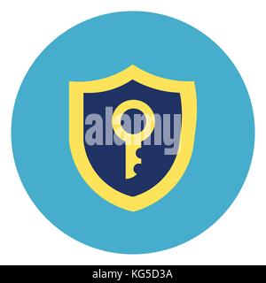 Shield With Key Icon On Round Blue Background Stock Vector