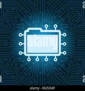 File Folder Icon Over Blue Circuit Motherboard Background Stock Vector