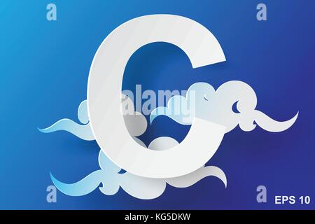 paper art of character C cloud,blue sky,vector Stock Vector