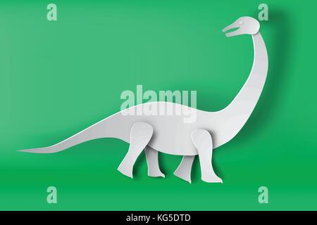 paper art of Apatosaurus dinosour on green background vector Stock Vector