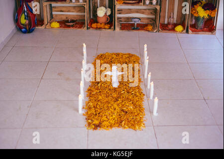 Day of the Dead in the Yucatan Peninsula. Hanal Pixan, a mayan tradition meaning food for the souls of those passed away. An altar is made. Stock Photo