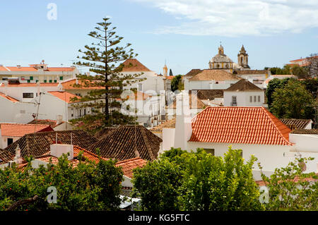 Tavira, view from the old Moorish castle, Castelo, to the town, with the red roofs and churches Stock Photo