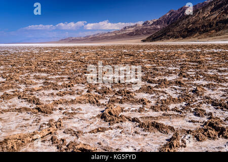 The USA, California, Death Valley National Park, Badwater Basin, salt structures with Badwater towards Amargosa Range
