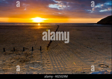 Sunset at Brean Beach, near Weston-Super-Mare, Somerset Stock Photo
