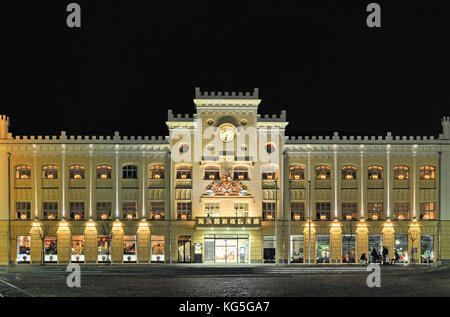Zwickau, Saxony.The historical town hall of the county town Zwickau in west Saxony with Christmas decoration. Linear visualisation in the multi-perspective panorama Stock Photo