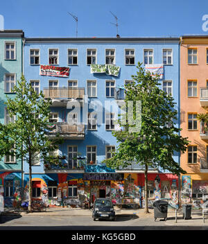 Berlin, Germany. The Rigaer Strasse (street) 94, a residential project House and former occupied House in the Friedrichshain district of Berlin. Stock Photo