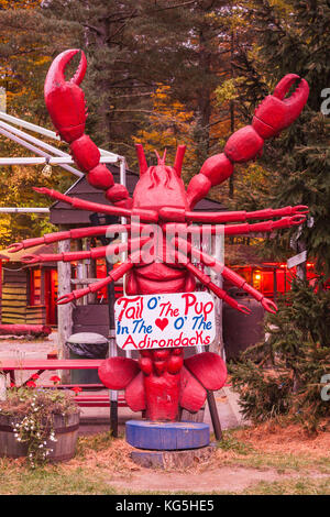 USA, New York, Adirondack Mountains, Lake Placid, lobster sign Stock Photo