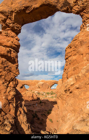 View on the north and south window from Turret arch, Arches National Park, Utah, USA Stock Photo