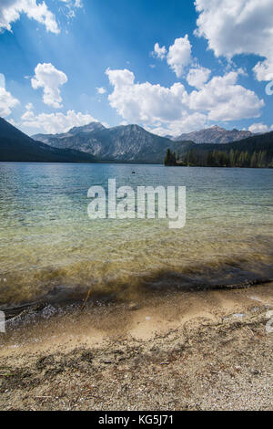 Sandy beach on Pettit lake in a valley north of Sun valley, Sawtooth National Forest, Idaho, USA
