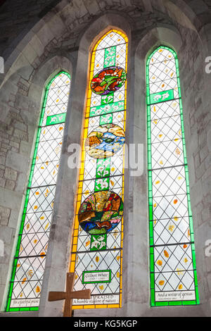 England, Hampshire, Selborne, St.Mary's Church, Gilbert White Memorial Stained Glass Window Stock Photo