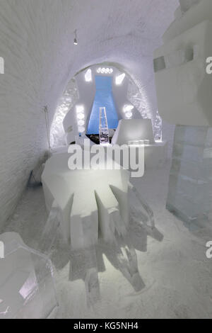Sculptures of ice in the interior rooms of the Ice Hotel, Jukkasjarvi, Kiruna, Norrbotten County, Lapland, Sweden Stock Photo