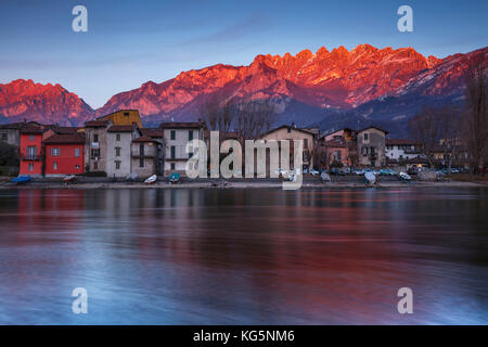 Sunset on Pescarenico, lecco province, Lombardy, Italy, Europe Stock Photo