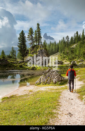 Walking around Lake Federa, Cortina d'Ampezzo, Belluno district, Veneto, Italy Stock Photo