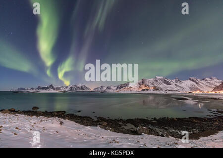 Northern light in Lofoten Islands, Norway Stock Photo