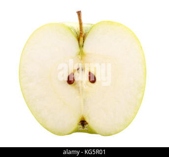 Green apple cut  in half isolated on white background Clipping Path Stock Photo