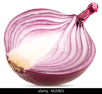 Red onion cut in half isolated on white background Clipping Path Stock Photo